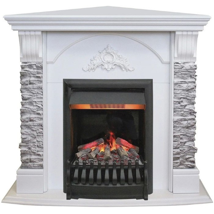 Электрокамин с классическим очагом 3D Real-Flame Athena Corner GR STD/EUG/25/25'5 WT с очагом 3D Oregan