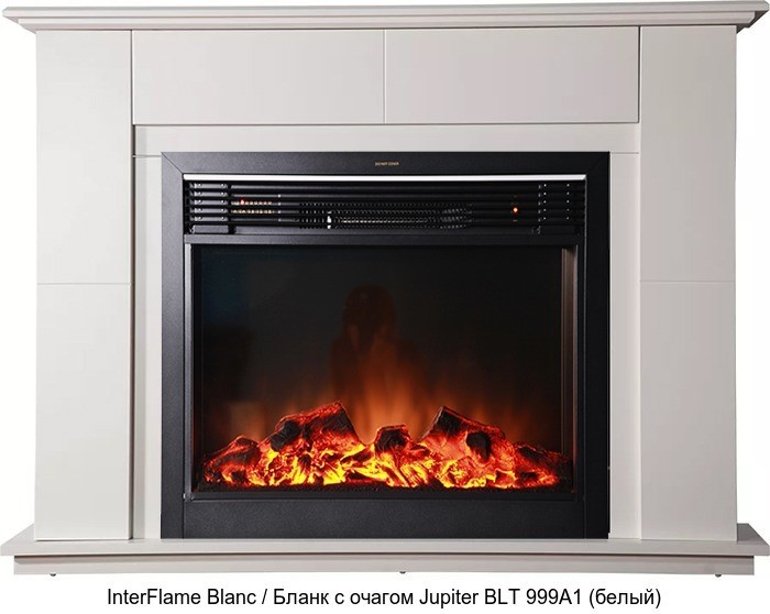 Деревянный камин (портал+очаг) InterFlame Blanc / Бланк с очагом Jupiter FX M Brass/Black