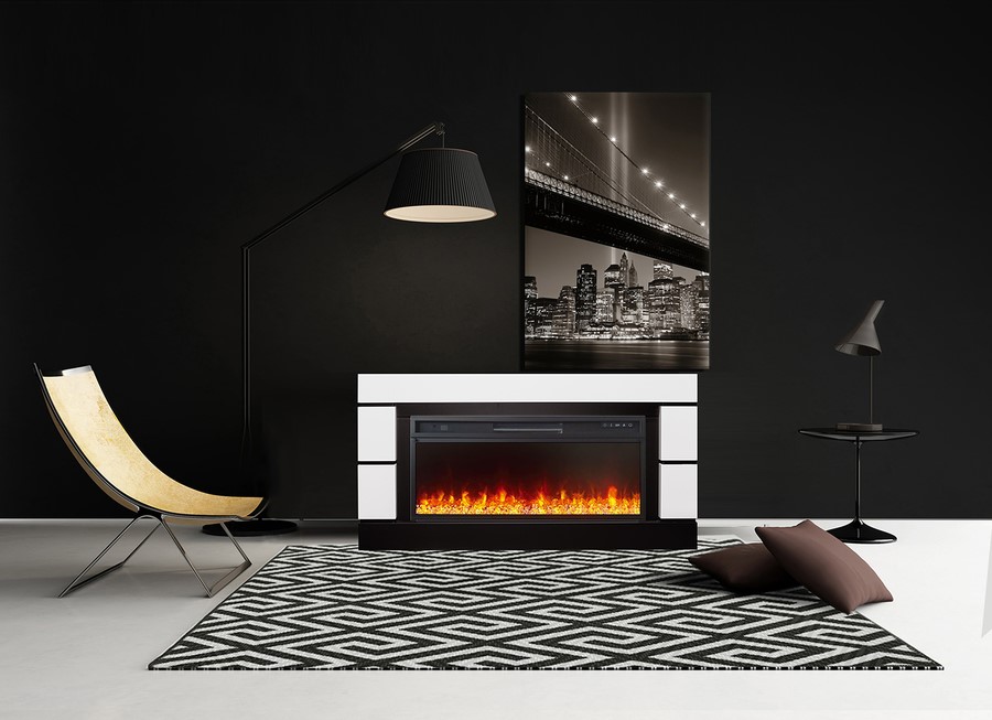 Линейный электрокамин Royal Flame Modern белый с черным c очагом 5D V-ART 40