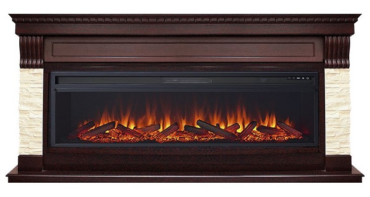 Линейный электрокамин Royal Flame Denver 60 (темный дуб / бежевый) с очагом Vision 60 LOG LED