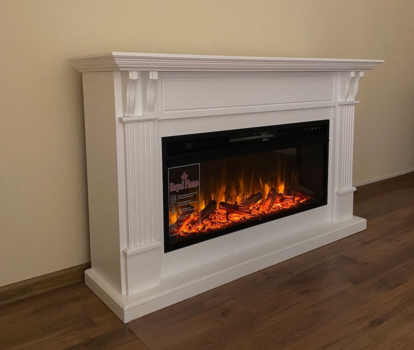 Линейный электрокамин Royal Flame Cardiff (белый) с очагом Vision 42 LOG LED