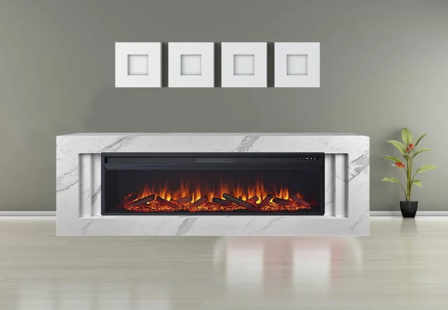 Линейный электрокамин Royal Flame Line 60 SFT White Marble с очагом Vision 60 LOG LED