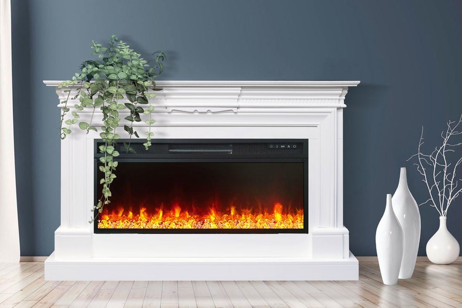 Линейный электрокамин Royal Flame Chelsea (белый) с очагом Vision 42 LED