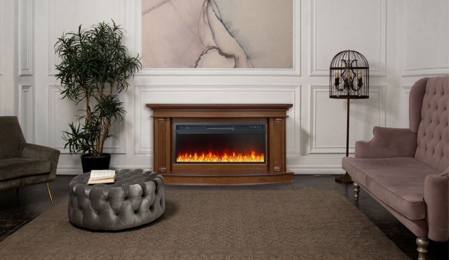Линейный электрокамин Royal Flame Rome (каштан) с очагом Vision 42 LED