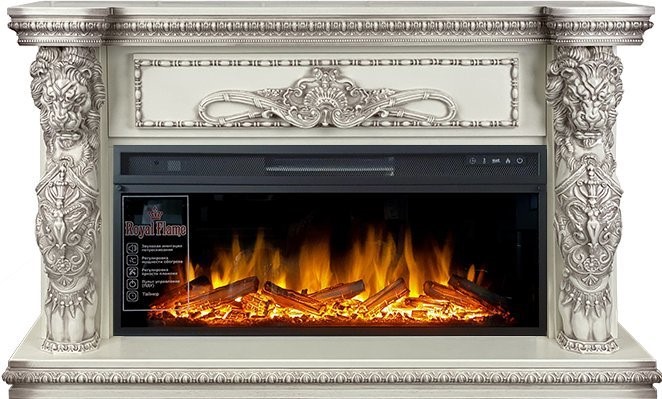 Линейный электрокамин Royal Flame Windsor 42 (слоновая кость с темной патиной) с очагом Vision 42 LOG LED