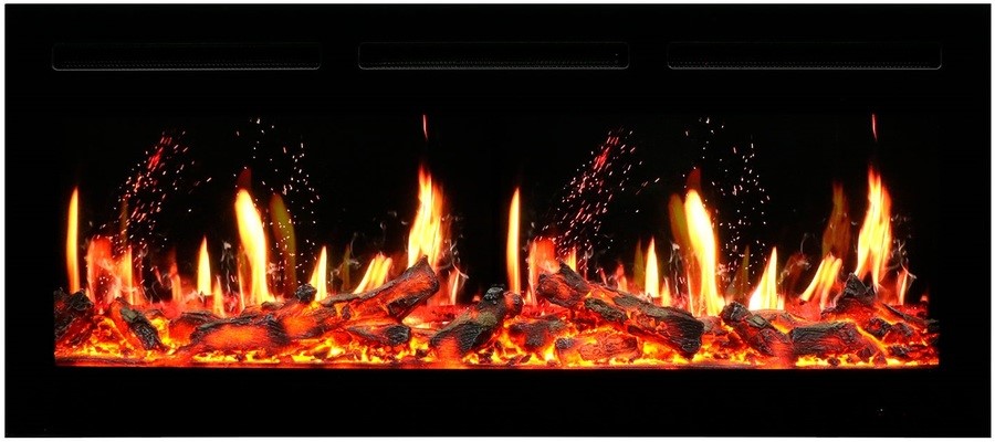 Линейный электрокамин Royal Flame Modern белый с черным c очагом 5D V-ART 40