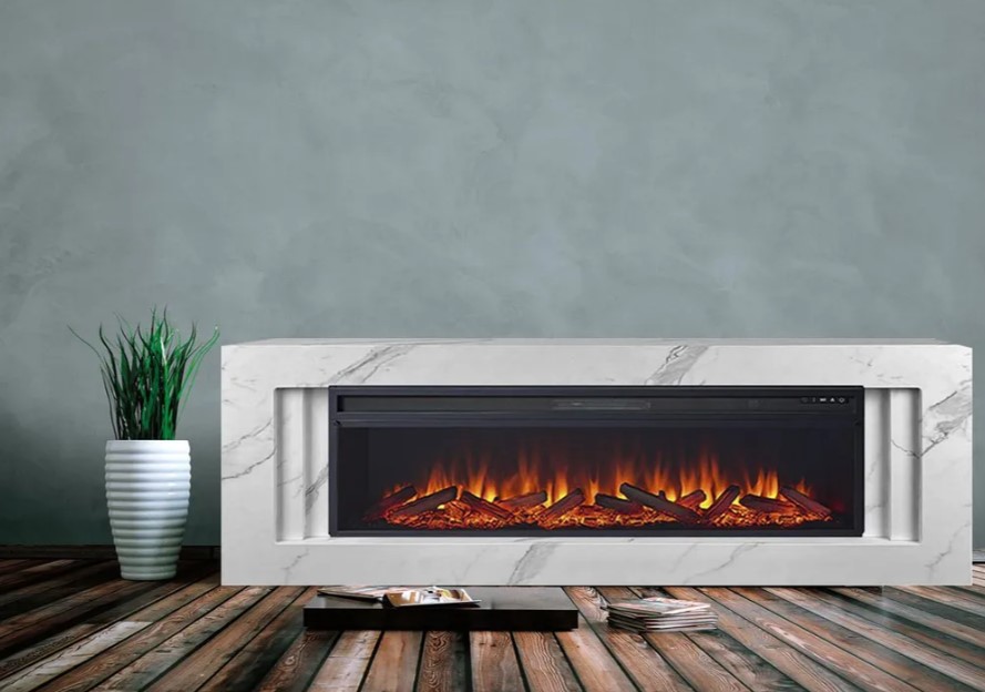 Линейный электрокамин Royal Flame Line 60 SFT White Marble с очагом Vision 60 LOG LED