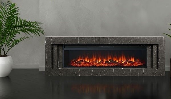 Линейный электрокамин Royal Flame Line 60 SFT Stone Touch cерый мрамор с очагом Vision 60 LOG LED